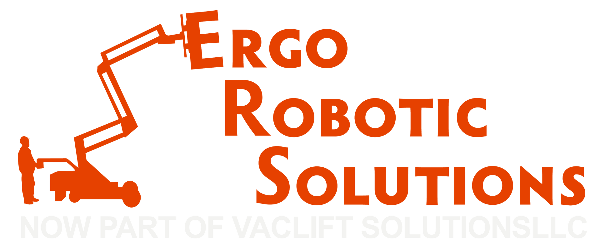 A logo for ergo robotic solutions with a crane on a white background.