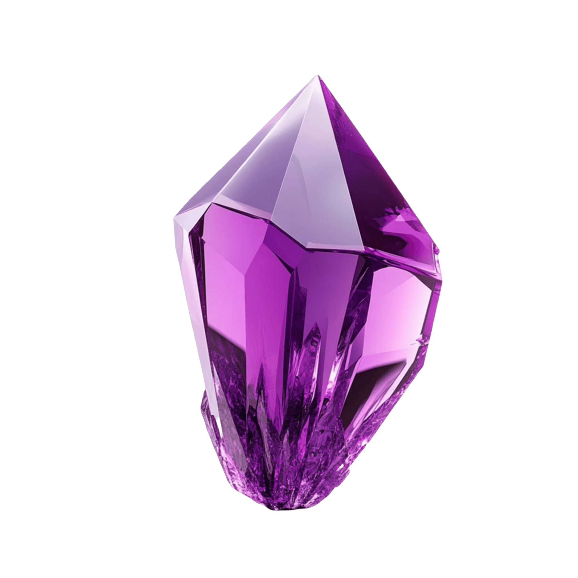 Purple crystal geode, faceted and glossy, with a jagged base.