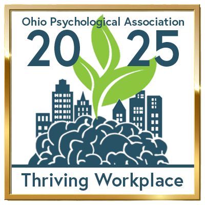 Logo for Ohio Psychological Association 2025: green leaves growing from a brain and city,
