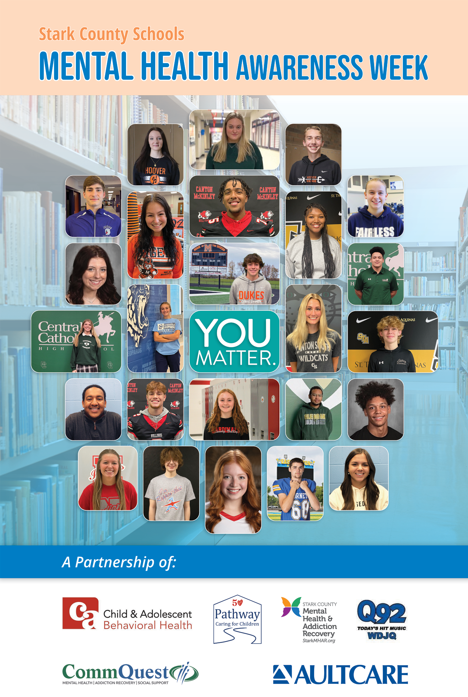 Poster: Blank County Schools Mental Health Awareness Week, student photos,