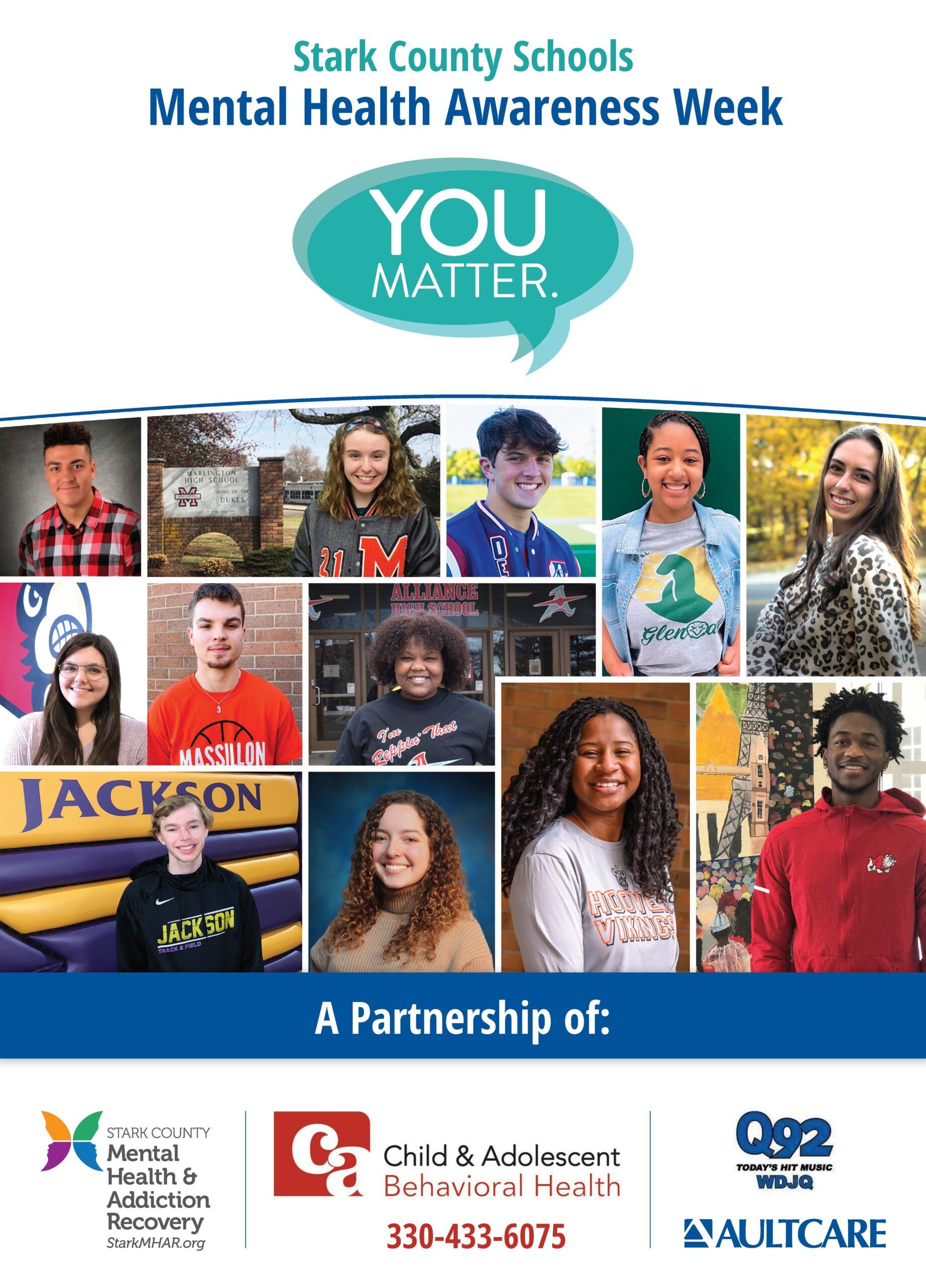 Mental health awareness poster: faces of youth,