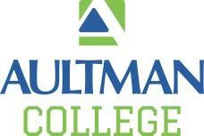 Aultman College logo with blue and green text and a blue and green triangle symbol.
