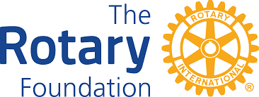 Logo for The Rotary Foundation, featuring blue text and a gold gear icon.
