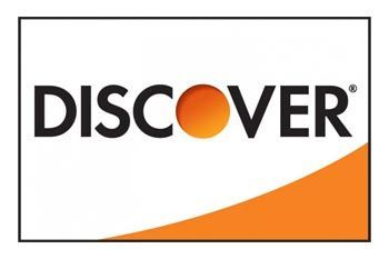 Discover credit card logo with black text and orange circle and curved line.