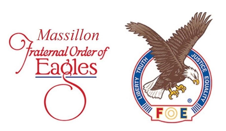 Massillon Fraternal Order of Eagles logo with an eagle and text on a blue background.