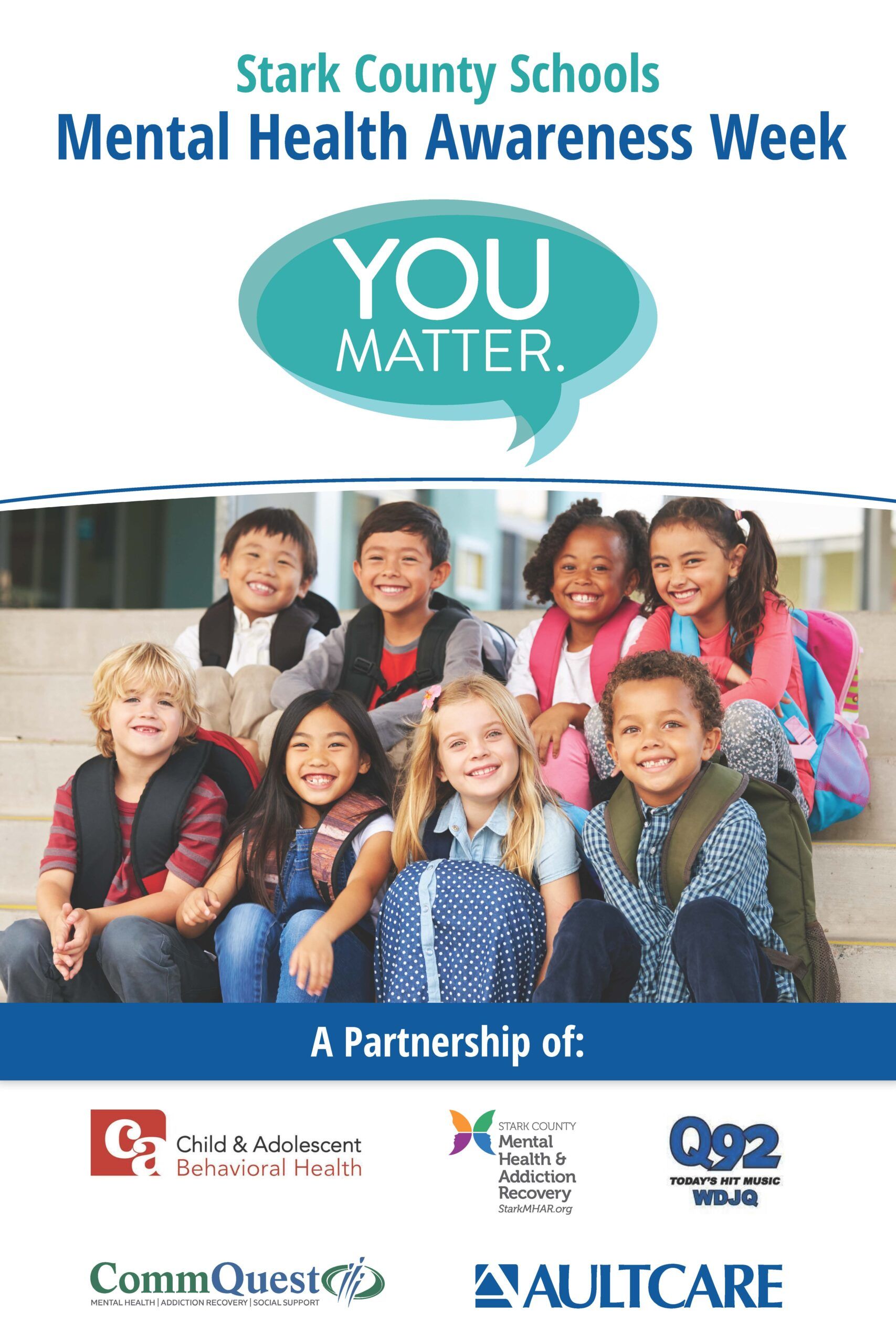 Poster for Stark County Schools' Mental Health Awareness Week. Features diverse students,
