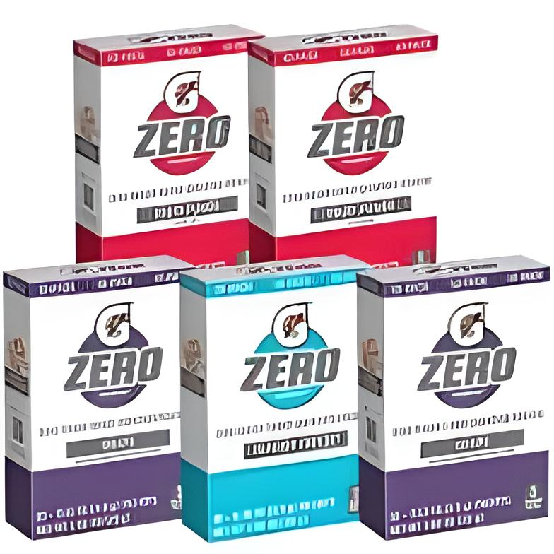 Five boxes of Gatorade Zero powder in various flavors.