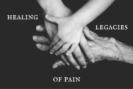 Three hands, one young, one adult, one elderly, stacked together with text
