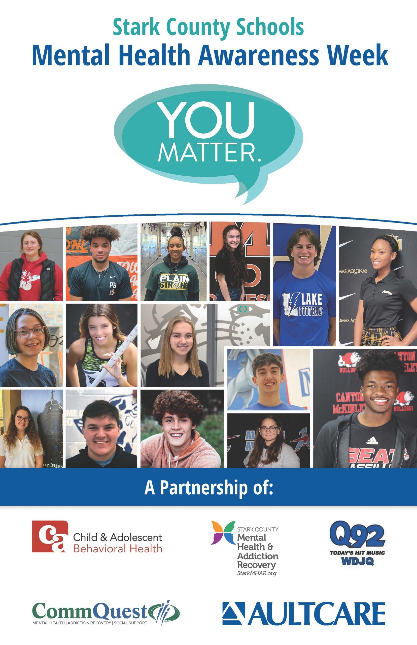 Mental Health Awareness Week flyer: Students' portraits,