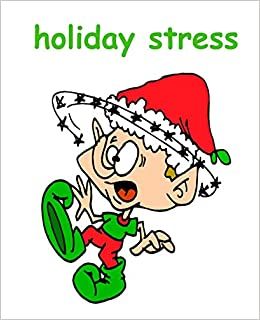 Cartoon elf in red hat, green shirt/shoes, and red pants, looking stressed. Text reads
