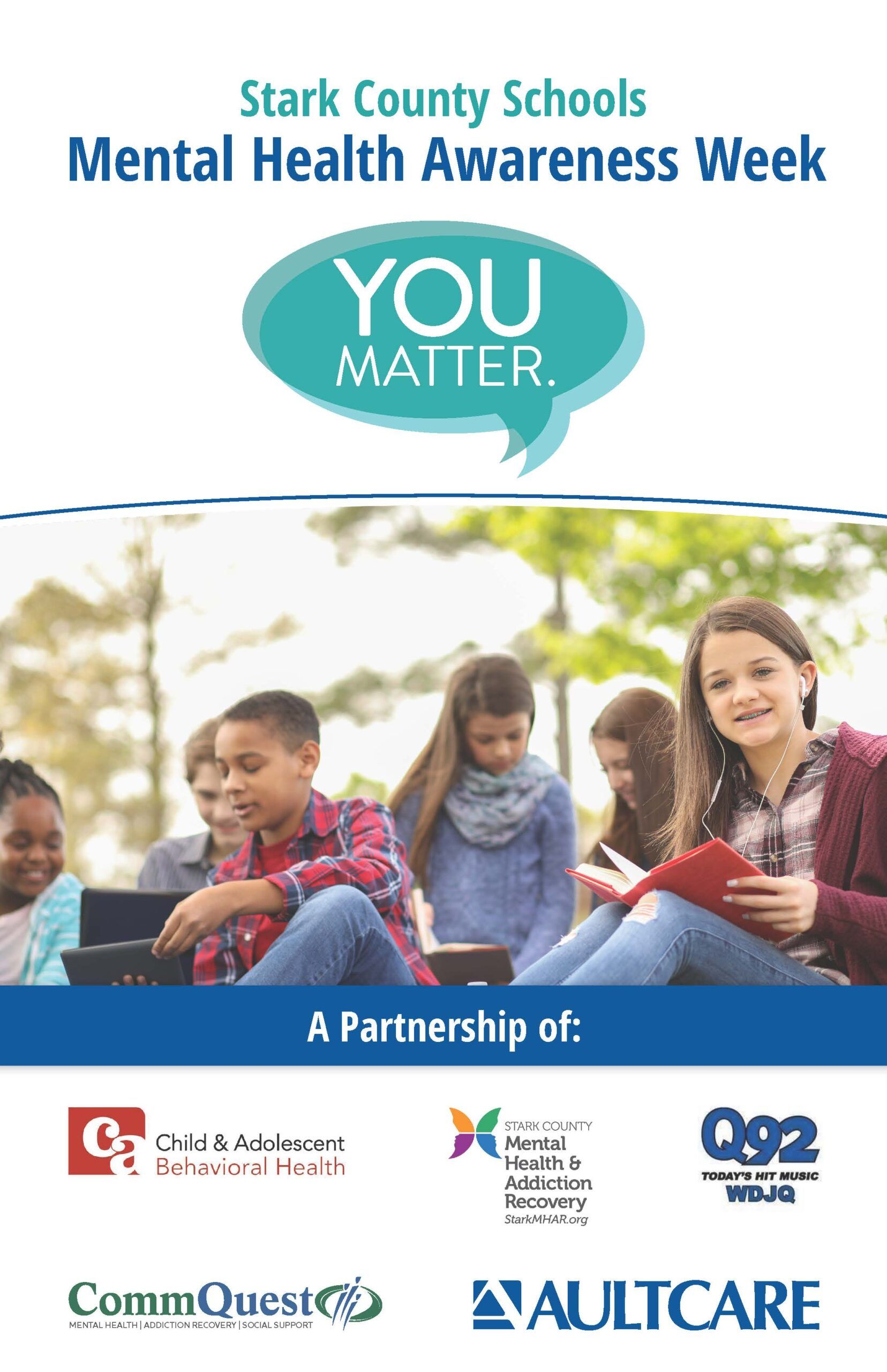 Promotional poster for Stark County Schools Mental Health Awareness Week featuring a group of diverse students and text
