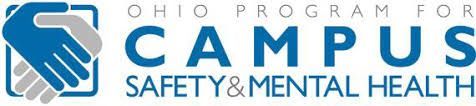 Logo of the Ohio Program for Campus Safety & Mental Health; blue and grey hands clasped together, blue text.