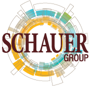 Schauer Group logo: maroon text over a colorful circular design.