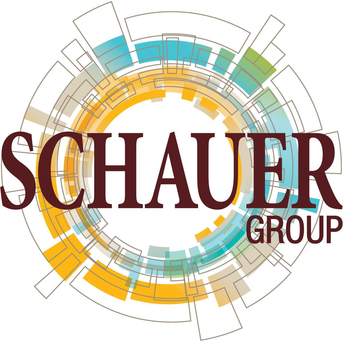 Schauer Group logo with name in burgundy over a colorful, radial design.