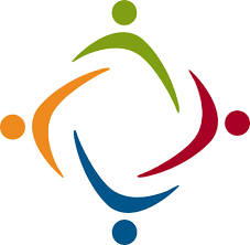Four colorful figures linked in a circle, symbolizing community or teamwork.