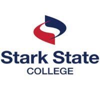 Stark State College logo: swirling red and blue shape above dark blue text.