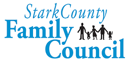 Stark County Family Council logo: blue text with silhouetted family holding hands.
