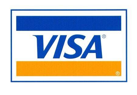 Visa logo with blue and orange rectangles around the word 