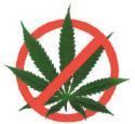 Cannabis leaf with a red prohibition symbol over it.