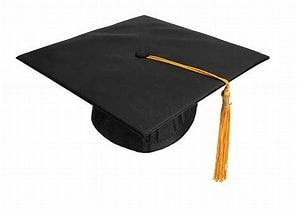 Black graduation cap with a gold tassel.