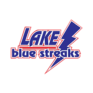 Lake Blue Streaks logo with blue text and a blue lightning bolt.