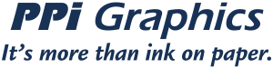 PPI Graphics logo: Blue text on white background. 
