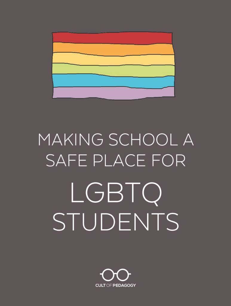 Rainbow flag above text: