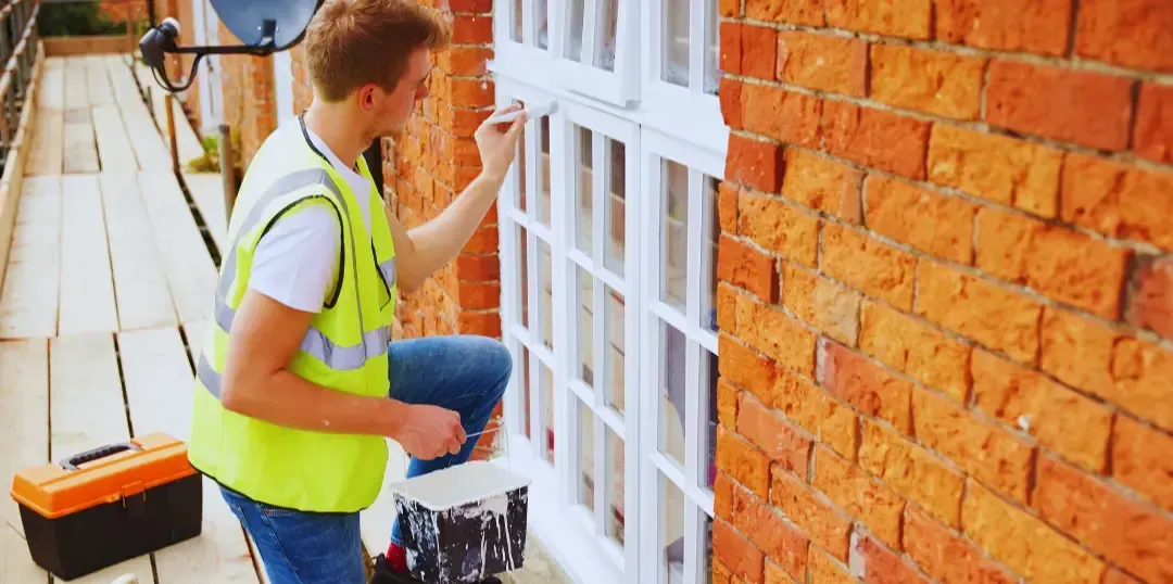 man painting a window 