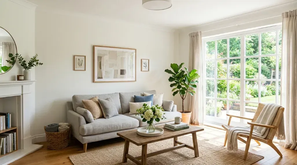 A bright and sunny living room with fresh, clean paint on the walls.