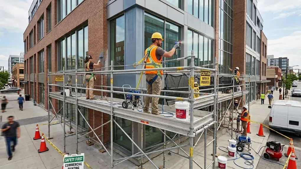 Professional painters working safely