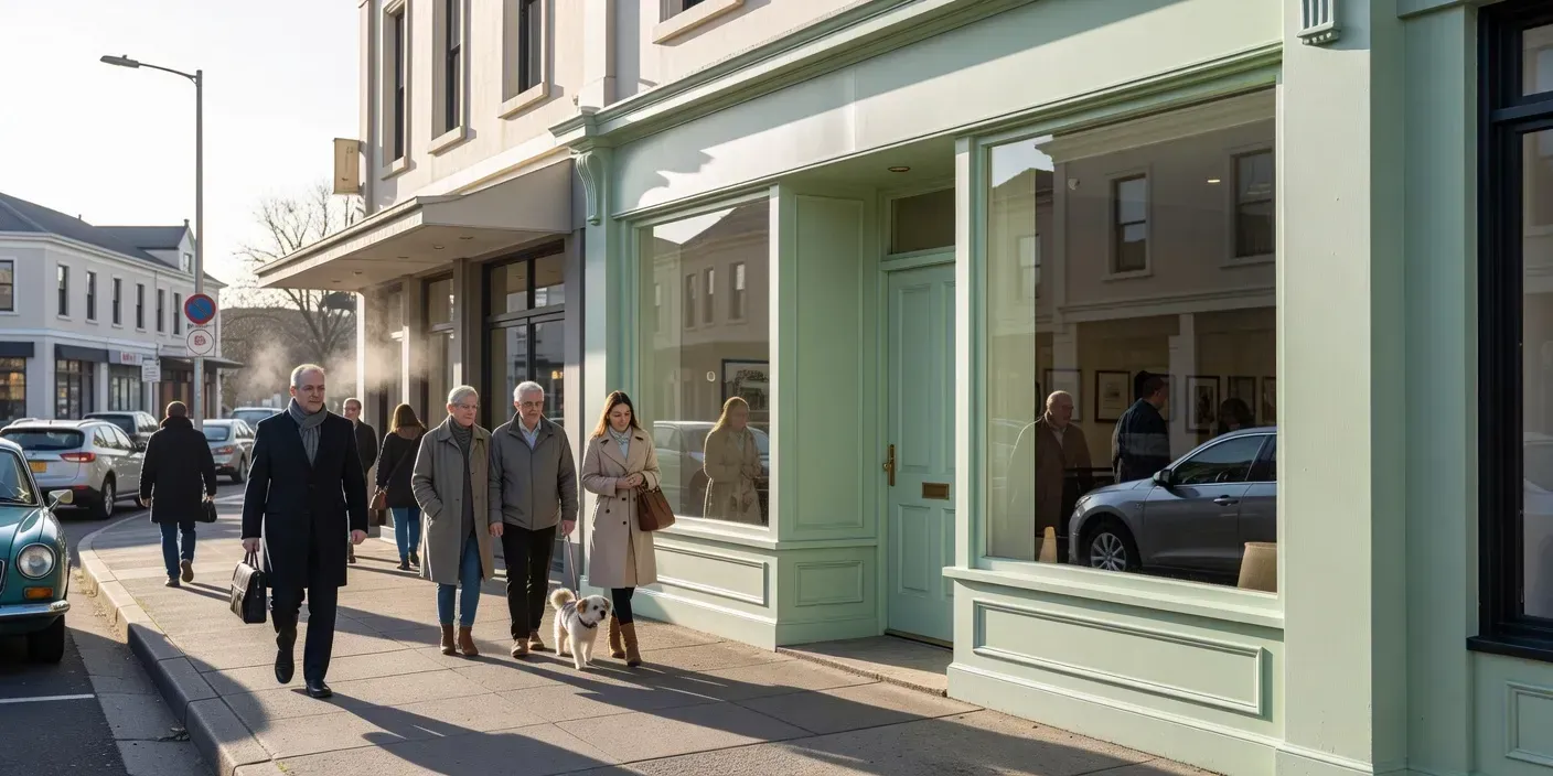 freshly painted Dunedin storefront with clean trim and morning sidewalk traffic
