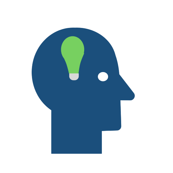 Icon of a person's head with a green lightbulb indicating he's thinking about about environmental solutions