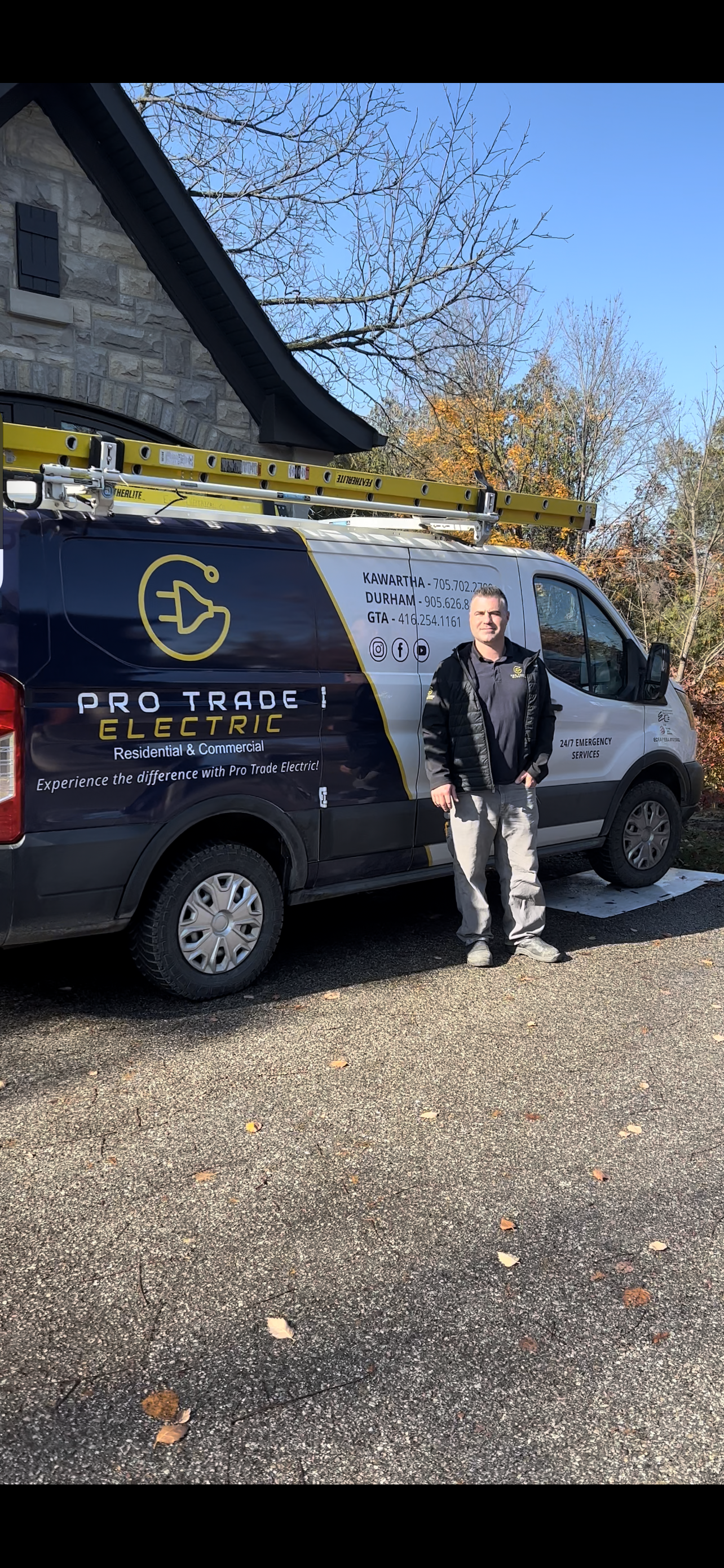 A man is standing in front of a van parked in front of a house.