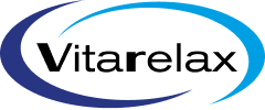 Logo Vitarelax: testo nero all'interno di archi blu e azzurri.