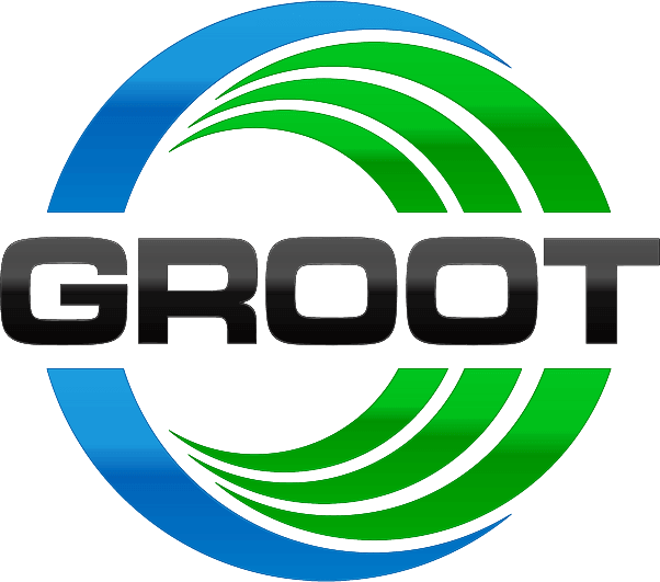 A blue and green circle with the word groot on it