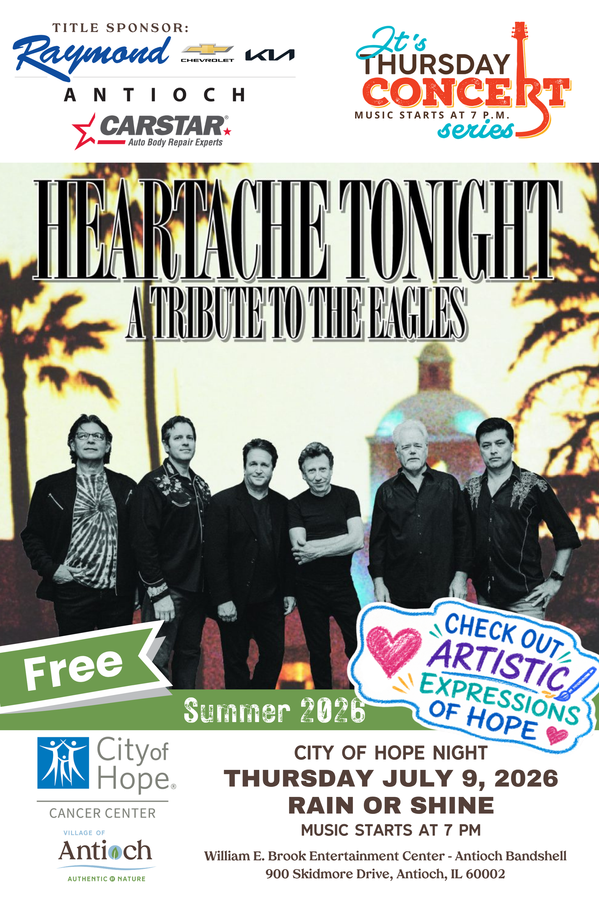 Concert Poster for It's Thursday summer concert series with Heartache Tonight