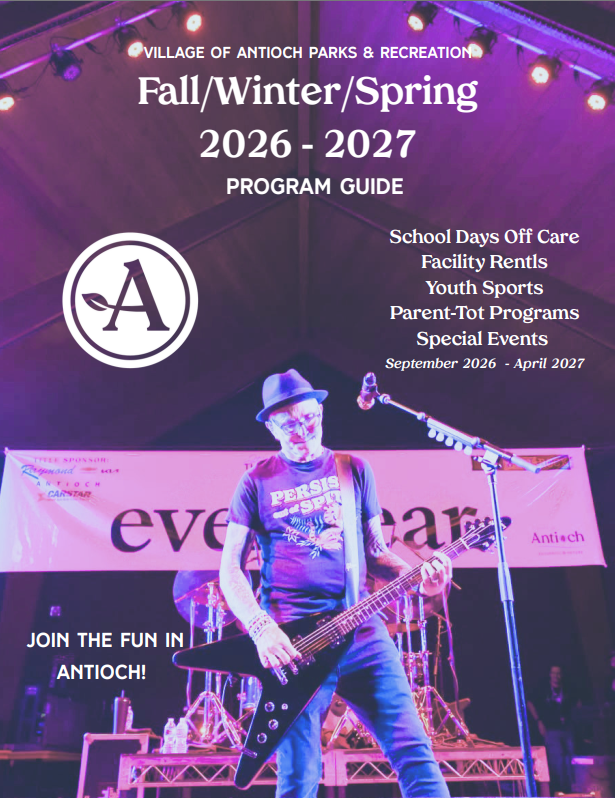 Fall 2026/Winter 2027 program guide with everclear picture from the bandshell;