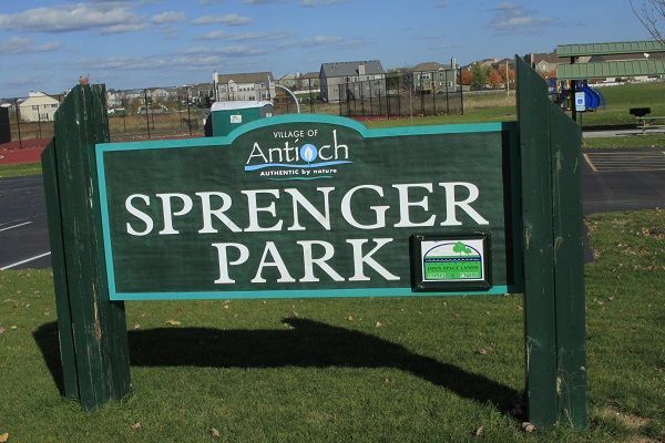 Sign for Sprenger Park in Antioch, Illinois,
