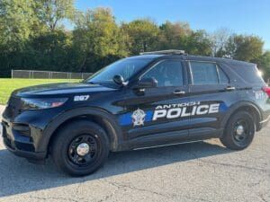 Black Antioch Police SUV parked on a road, with the city's logo and text on the side.