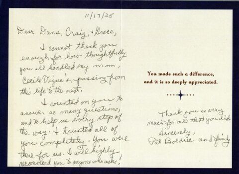 Handwritten note on beige paper with printed message: “You made such a difference, and it is so deeply appreciated.”