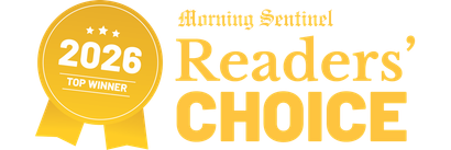 2026 gold Readers’ Choice winner badge with “Morning Sentinel” and “Readers’ Choice” text