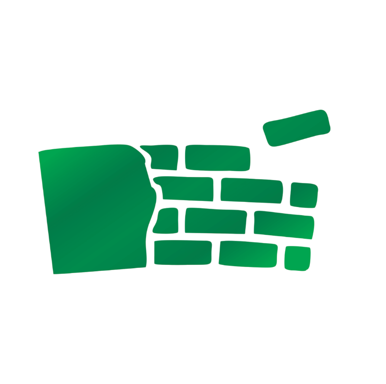 A green icon of a brick wall being built.