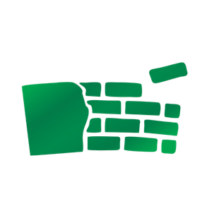 A green icon of a brick wall being built.