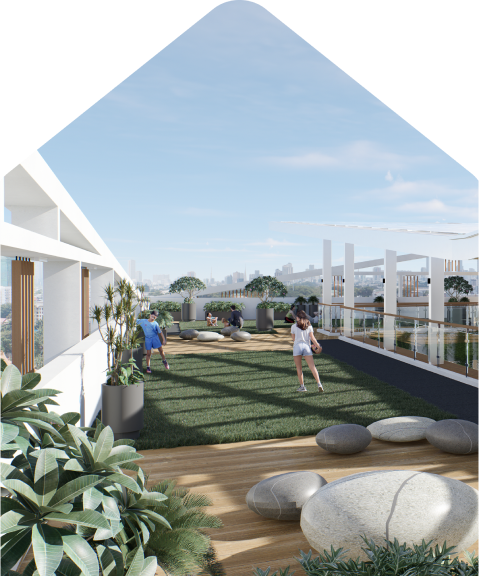 Landscaped green garden and open spaces at Mariposa Mews