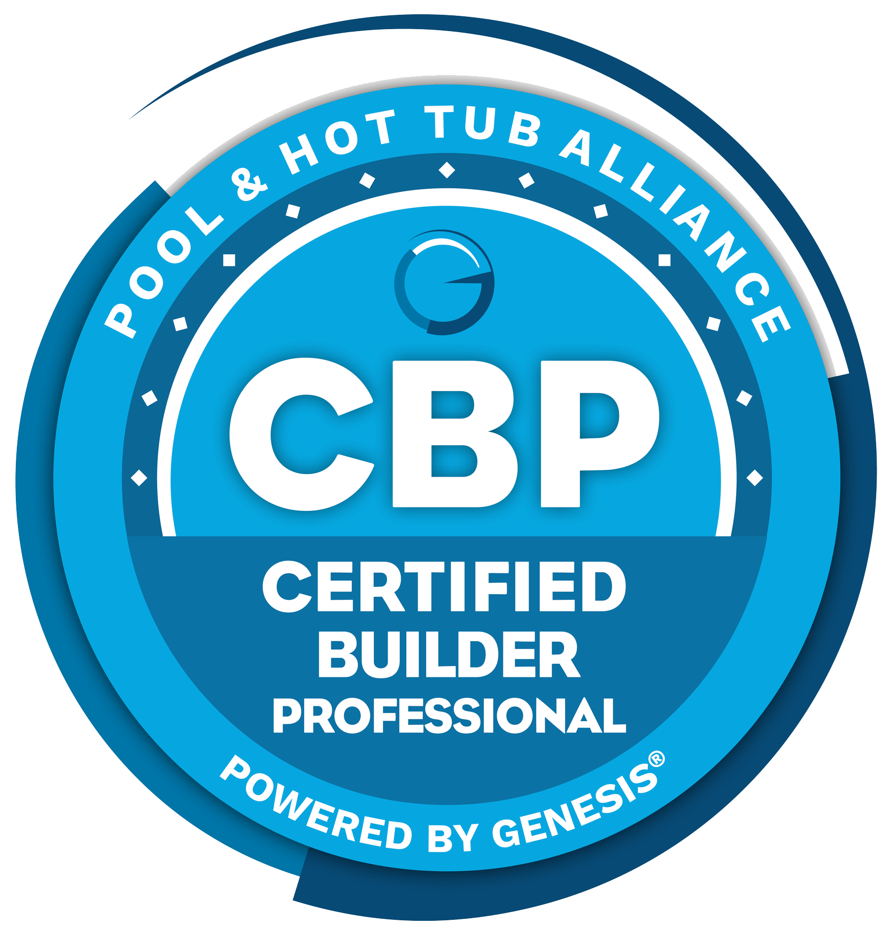 Blue CBP Certified Builder Professional Pool & Hot Tub Alliance badge logo