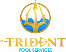 Golden trident logo with blue waves above the words “TRIDENT POOL SERVICES”