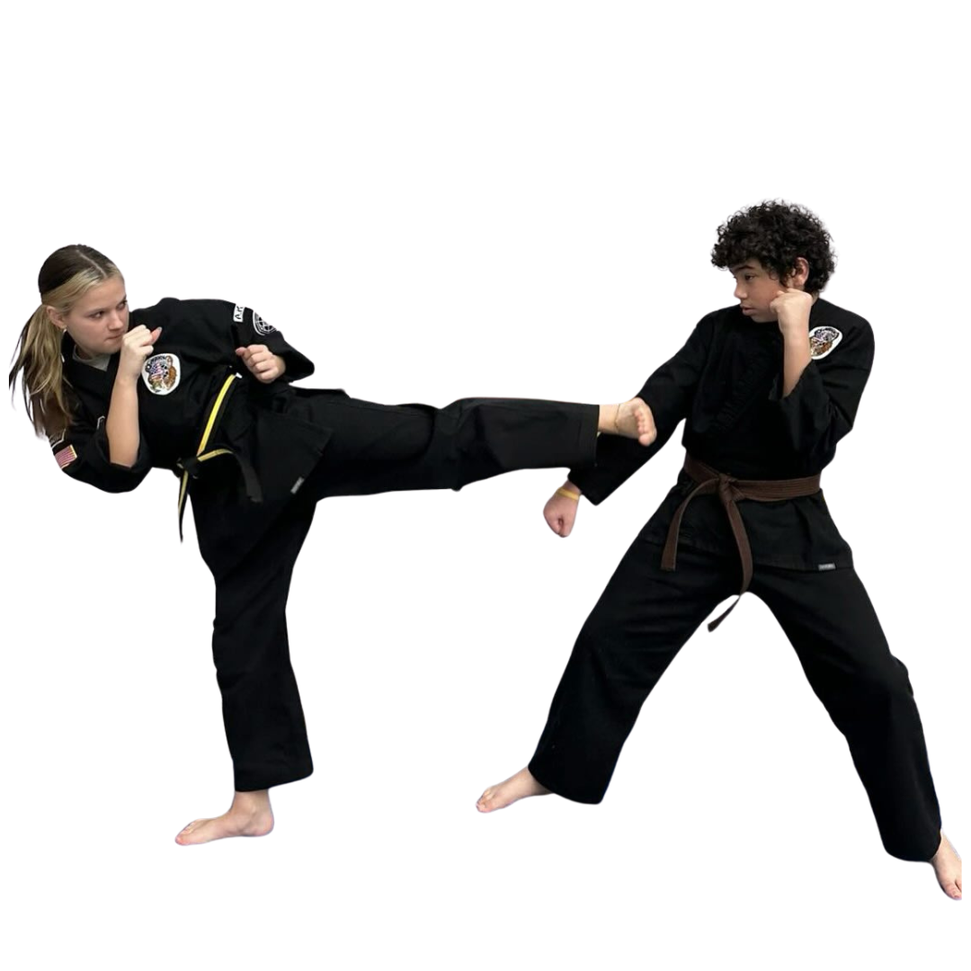 two adults sparring in martial arts
