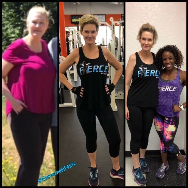 A woman is wearing a fierce tank top