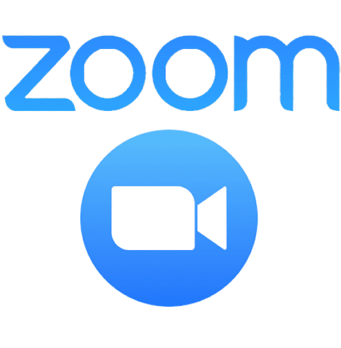 A zoom logo with a video icon in a blue circle