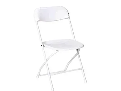 White folding chair on a plain white background